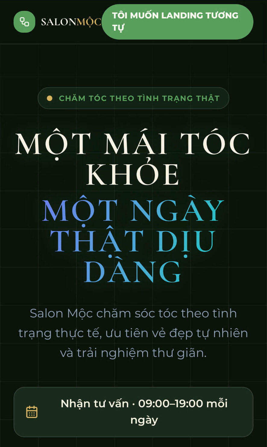 Demo minh họa Salon Mộc trên điện thoại