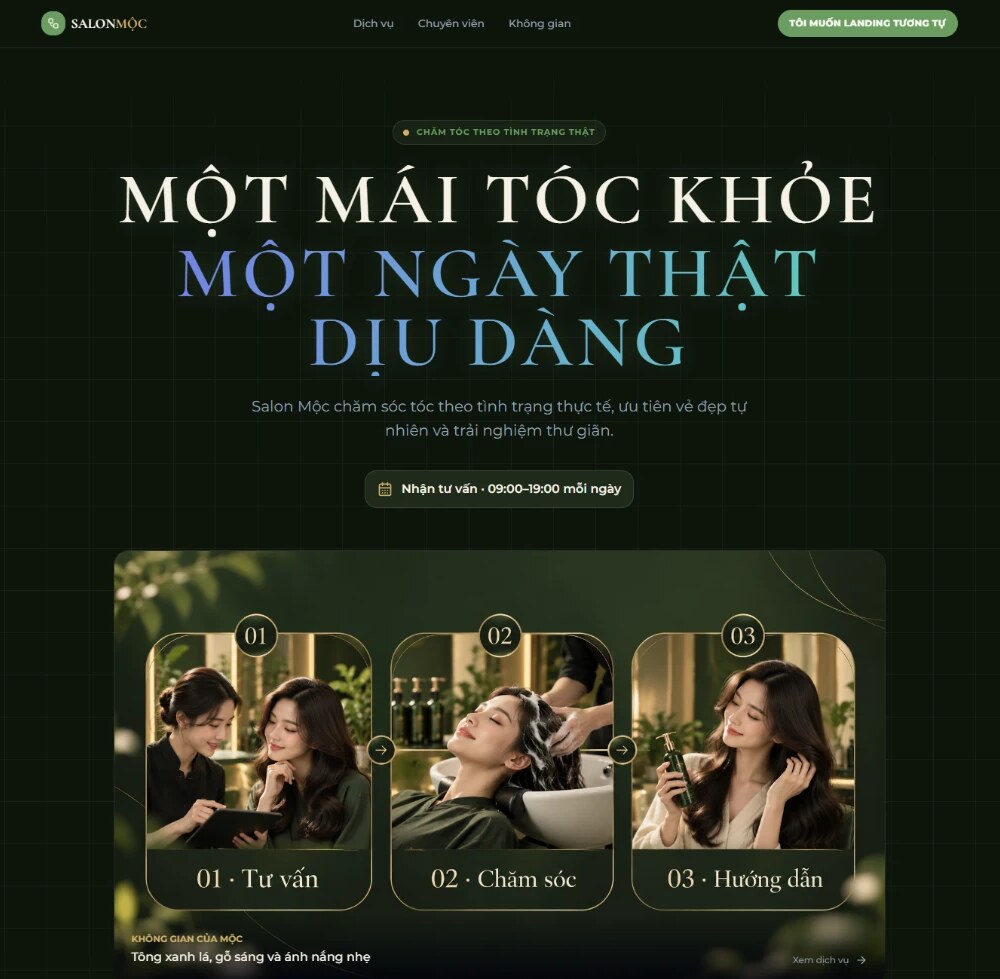 Demo minh họa Salon Mộc trên máy tính